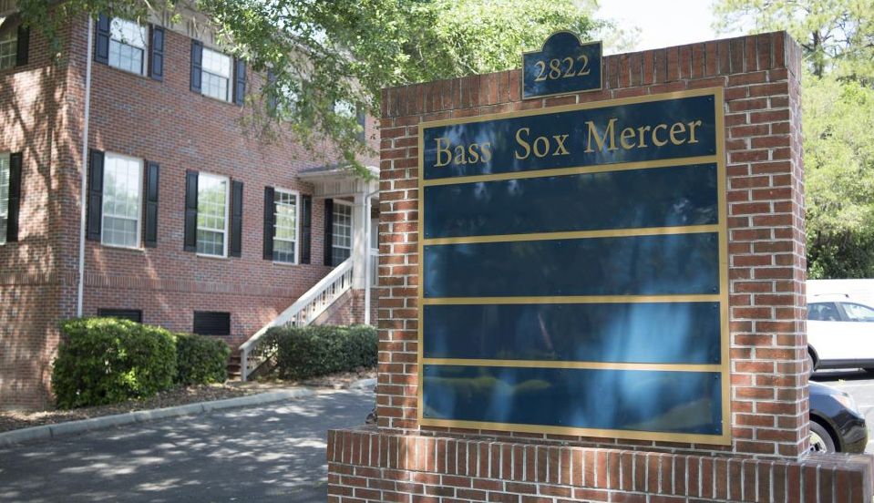 Bass Sox Mercer sign in front of building